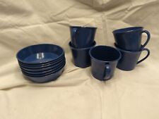Vintage Genuine Melamine Blue 7 Bowls And 5 Cups picture