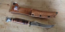 KABAR HUNTING KNIFE WITH LEATHER STACK GRIPS NO. 1228 USA 7 INCH picture