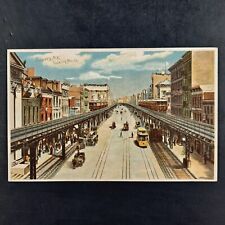 Antique UDB J. Koehler Post Card Trains at Bowery, NY Glitter Enhanced Postcard picture