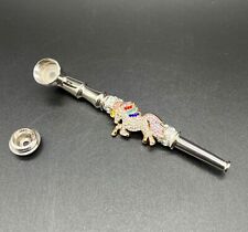Silver Metal Pipe Unicorn with Crystals Lid Tobacco Smoking Pipe picture
