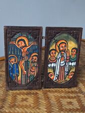 Antique Ethiopian Icon Painted On Wood Orthodox Altar  Crucifixion Home Decor Ar picture