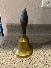 Large Vintage Antique School Church Brass Bell No. 10 Wooden Handle picture