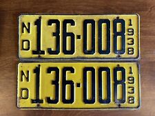 1938 North Dakota License Plate Pair #136-008 Original Yellow Black Paint picture