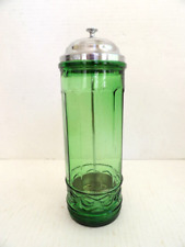 Vintage Emerald Green Glass Sterilizing Disinfectant Jar Salon Barber Dental picture