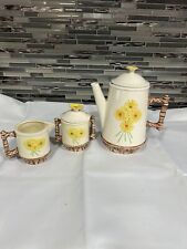 Vintage Retro Daisy Flower Teapot Set Creamer N Sugar. Yellow Daisy picture