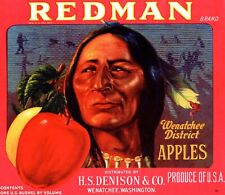 5 Vintage REDMAN Brand Apple Fruit Crate Labels - US Tag - Wenatchee, Washington picture