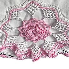 Vintage Crocheted King White Pillowcase Pink Floral Design at pillow insert picture