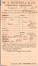 1885 Receipt Postcard W.A. Rundell & Co Toledo, Ohio Corn Oats Bran picture