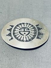 SIGNED VINTAGE NAVAJO STERLING SILVER SUNFACE PIN picture