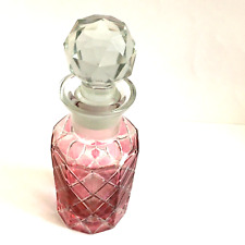 VINTAGE FLASH CUT TO CLEAR GLASS CRYSTAL  Perfume Bottle GROUND STOPPER 5” picture