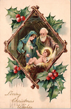 c1910s Christmas Wishes Nativity Scene Baby Jesus Holy Mother Mary Postcard 835b picture