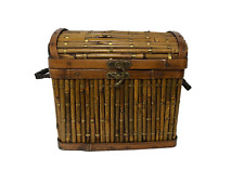 Bamboo Wicker Woven Wood Storage Box Hinged Lid Bronze Color Hardware picture