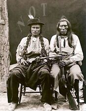 ANTIQUE REPRODUCTION 8X10 PHOTO 2 INDIANS WITH SPENCER & WINCHESTER 1873 RIFLE picture