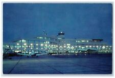 c1950's Airport At Night Airplane Building Pittsburg Pennsylvania PA Postcard picture