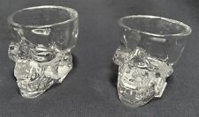 NEW Lot of 2 Crystal Clear 3D Sculpted Skull Shaped Shot Glasses 1.5oz picture