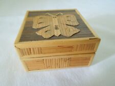 Bamboo Trinket Box Butterfly Design Hinged Lid Felt Lined Made in Philippines picture