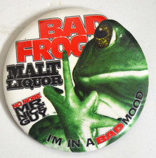 Vintage BAD FROG MALT LIQUOR Frog Flipping The Bird - Promo Button Pin 3