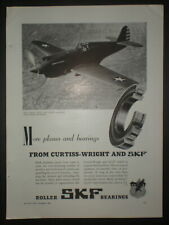 1941 CURTISS P-40 FIGHTER PLANE WWII vintage SKF ROLLER BEARINGS Trade print ad picture