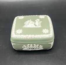 Vintage Wedgewood Green Jasperware Square Trinket Box With Lid picture
