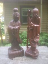 Oriental Wooden Statues Made in Taiwan Vintage Male & Female Pair picture