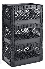 Storage Basket 24 Quart 3 Pack Heavy Duty Stackable Plastic Milk Dairy Crates US picture