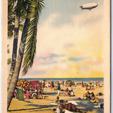 c1940s Miami, FL Beach Sundae Sunday Linen Photo Postcard Tichnor Blimp A65 picture