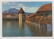Lucerne Chapel Bridge with Water Tower and Mt. Pilate Postcard Unposted picture