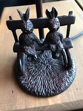 Beautiful Cast Iron Umbrella Lamp With Two Rabbits Sitting On A Park Bench RARE picture