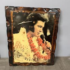 VTG Elvis Presley Wall Clock Lacquered Wood 1970s MCM Basement Man Cave Retro Lg picture
