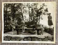 Vintage 1959s Found Photo Lake Mohawk Vacation Family on Bench Rocks picture