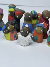 Haitian Clay People, Nativity + Hand Molded, Hand Painted, 13 Pcs Small Figures picture