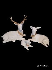 THREE PIECE WHITE PORCELAIN DEER FAMILY GOLD ACCENTS HUNTING NEW GALLERIA INC  picture