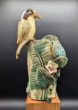 Vintage Antique Banana Leaf Bird Ceramic Majolica Vase picture