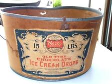 Antique 15 Lb. NECCO Old Tyme Chocolate Ice Cream Drops Candy Cardboard Bucket picture