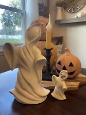 Set Of 2 Vtg 70’s Kitsch Halloween Ghost Grim Reapers Handmade Figurines Statue picture