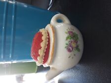 Vintage Crown West Mini Flower Teapot Pin Cushion Made In Japan Foil Label picture
