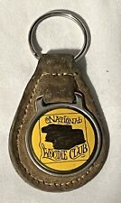 Vintage leather keychain keyring metal back Brown National Woodies Club picture
