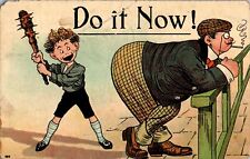 Do It Now, Kid Hits Man with Bat Humor 1907 Postcard picture