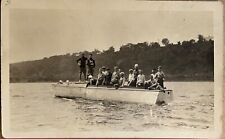 RPPC Men and Boys on Boat School Sweater “M” Real Photo Antique Postcard c1920 picture