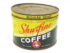 Vintage SHURFINE COFFEE 1 LB. Key-wind Tin Can with Lid empty picture