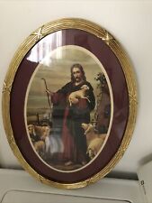 Vintage Jesus The Good Shepard Picture Gold Frame Religious Hanging Wall Art picture
