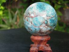 201g Natural Rare Blue Apatite Ball Sphere Quartz Crystal w/STAND - 52mm picture