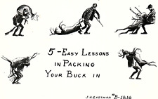 1950s DEER HUNTER 5 EASY LESSONS IN PACKING YOUR BUCK COMEDIC RPPC POSTCARD P157 picture