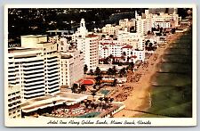 Miami Beach Florida~Air View Hotel Row Along Golden Sands~Vintage Postcard picture