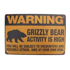 Metal Grizzly Bear Activity Warning Caution Wall Sign Outdoor Cabin Garage Decor picture
