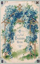 Vintage A Joyful Easter Tide Postcard Early 1900's Blue Flowers On Gold Trellis picture