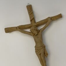 VTG Crucifix Wall Cross Resin Jesus Figure Hanging Light Brown Resin 3D 16” picture