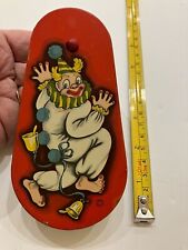 LARGE VINTAGE CLOWN W/BELLS NOISEMAKER METAL AND WOOD WORKS 5 1/2” RARE DESIGN picture