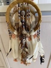 Vtg Native American Indian Dream Catcher Mandella Wool Fur Leather Beads Large picture
