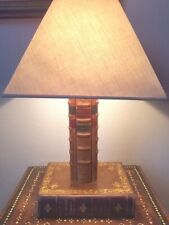 Rare Antique Large Table Lamp Base French Leather Old Books 19th Century 40 cm picture